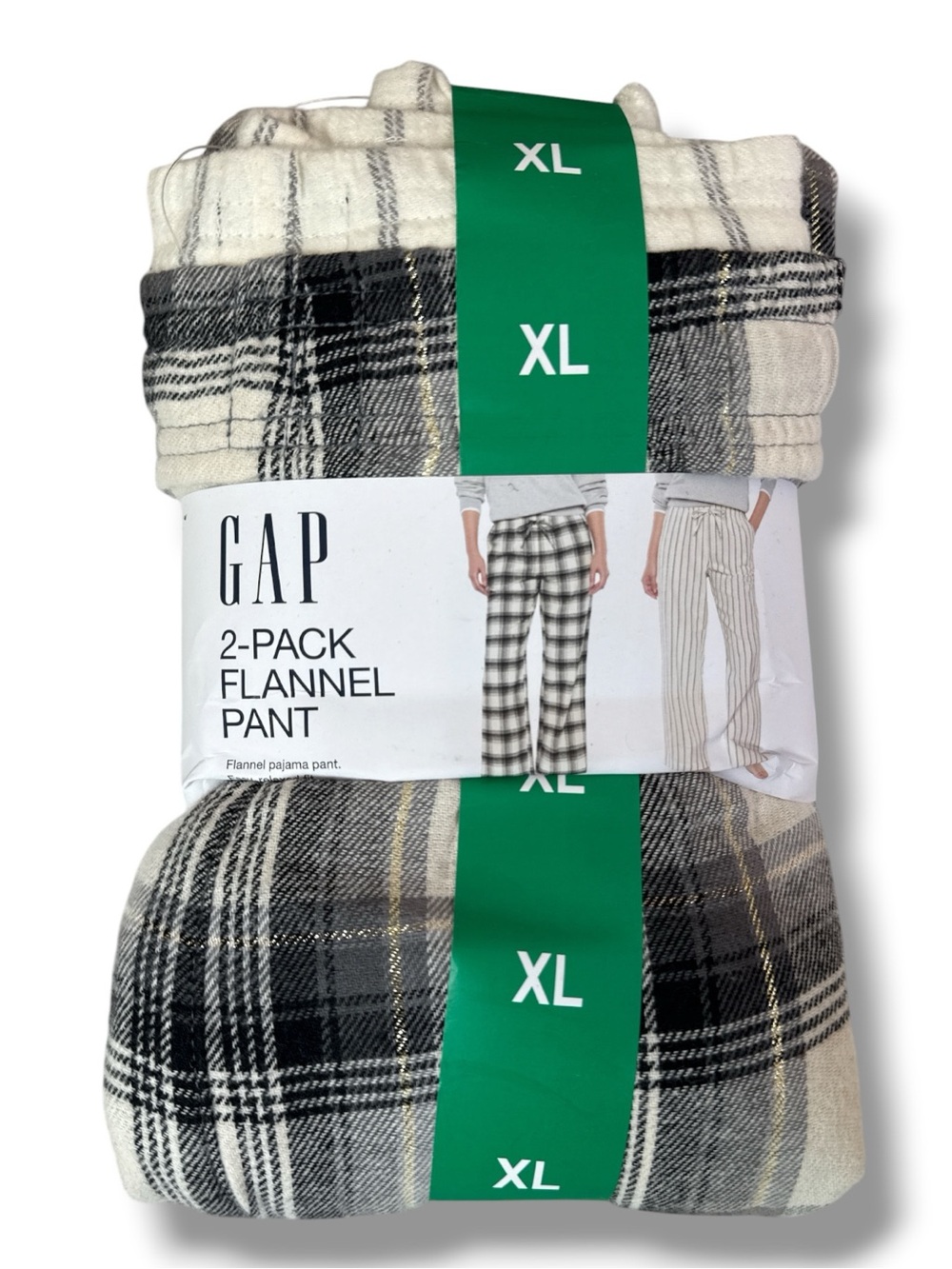 GAP NWT Womenโs 2-Pack Flannel Pajama Pants Set Plaid Striped Cream XL